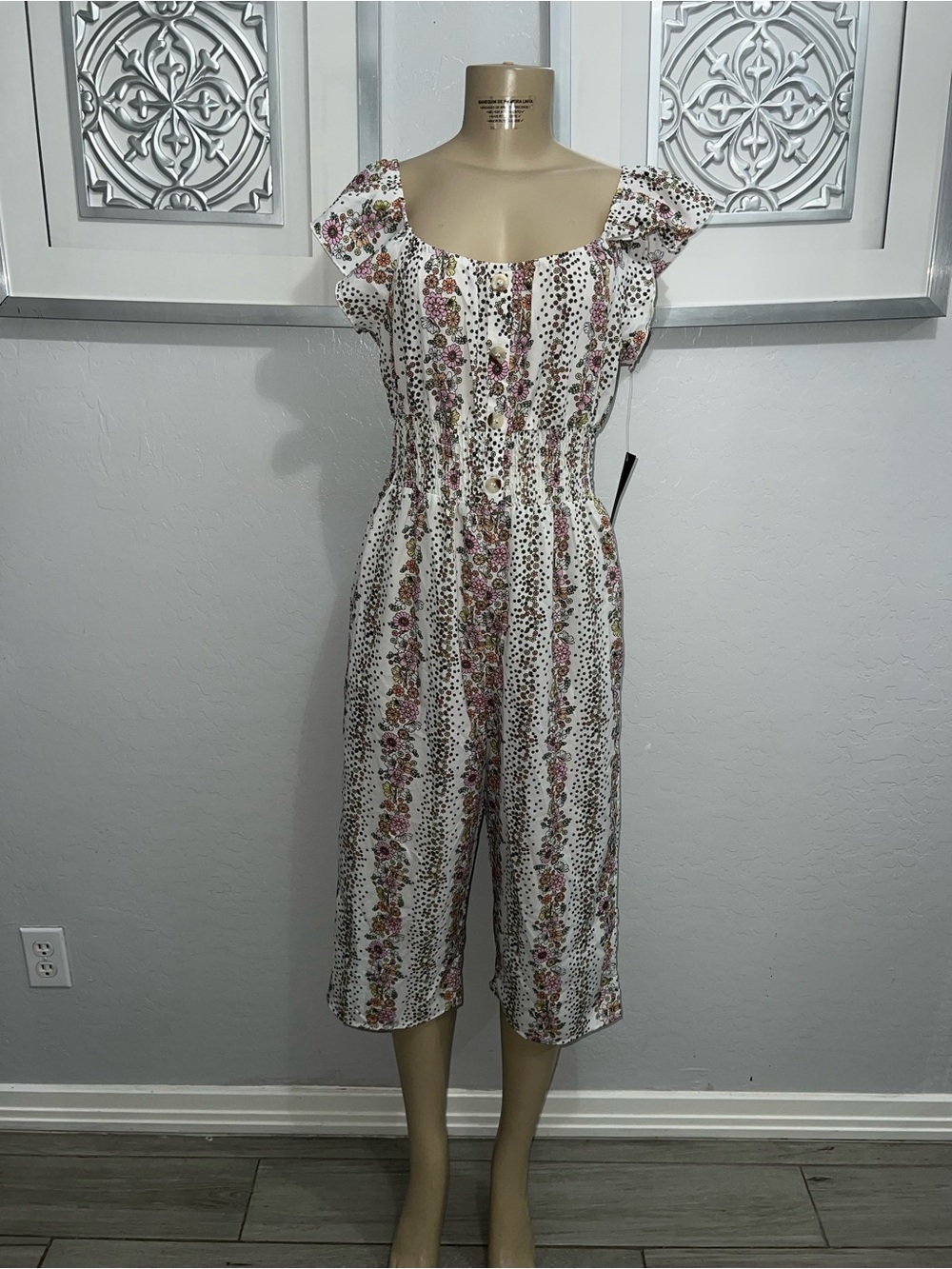 Blush White Floral Stripe Square-Neck Jumpsuit